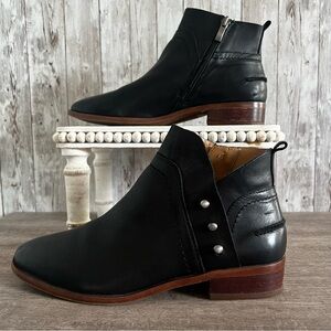 Franco Sarto Black Leather Booties with Brown Heel